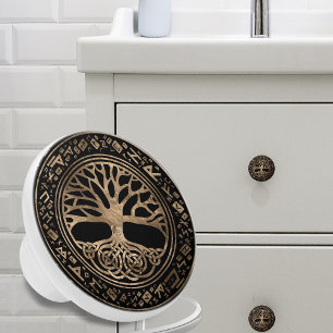 Tree of life -Yggdrasil Runic Pattern Ceramic Knob