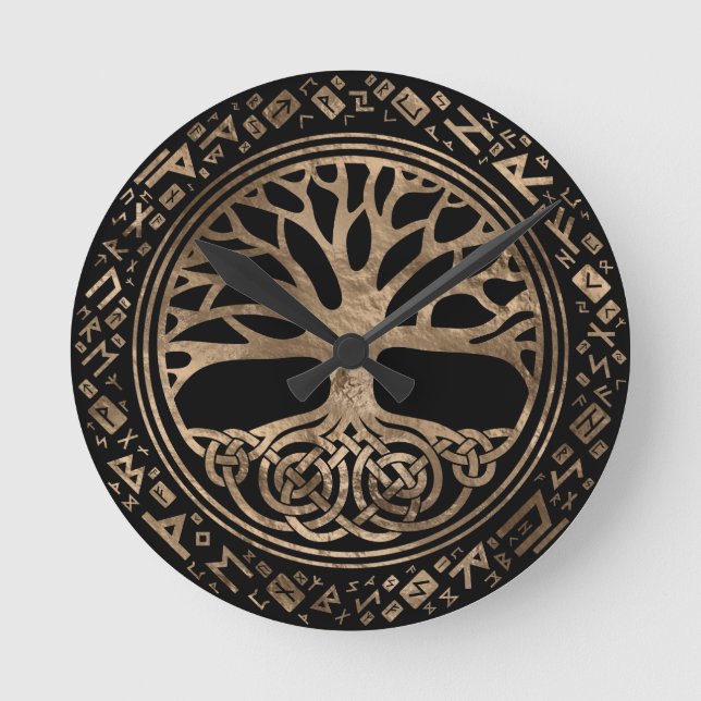Tree of life -Yggdrasil Runic Pattern Round Clock (Front)