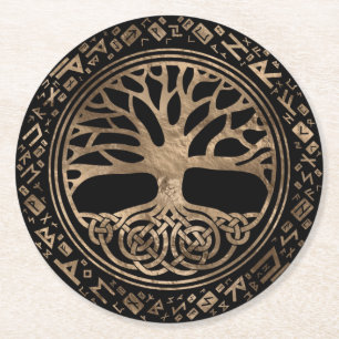 Tree of life -Yggdrasil Runic Pattern Round Paper Coaster