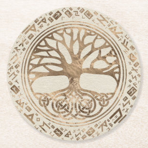 Tree of life -Yggdrasil Runic Pattern Round Paper Coaster