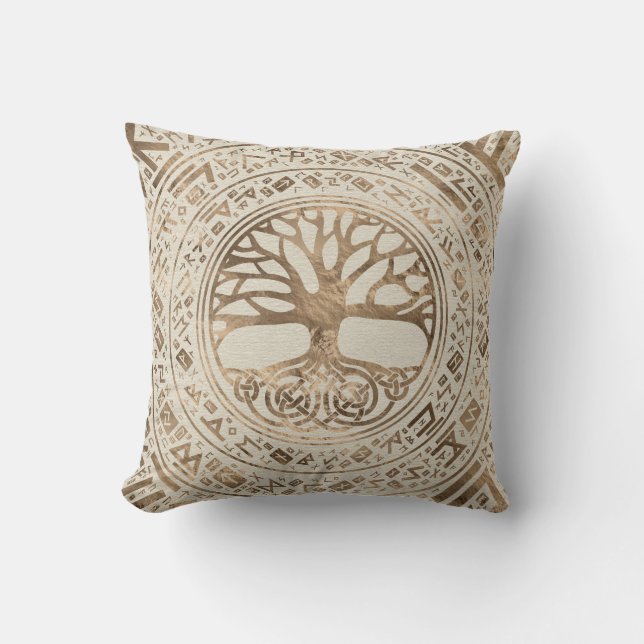 Tree of life -Yggdrasil Runic Pattern Throw Pillow (Front)