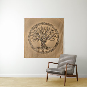 Tree of life -Yggdrasil -Sepia Canvas Tapestry