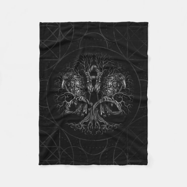 Tree of life -Yggdrasil with ravens Fleece Blanket (Front)