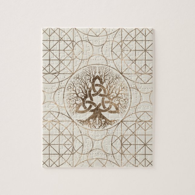 Tree of life -Yggdrasil with Triquetra Pastel gold Jigsaw Puzzle (Vertical)