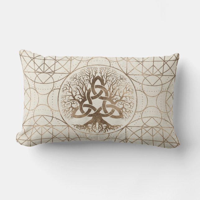 Tree of life -Yggdrasil with Triquetra Pastel gold Lumbar Pillow (Front)