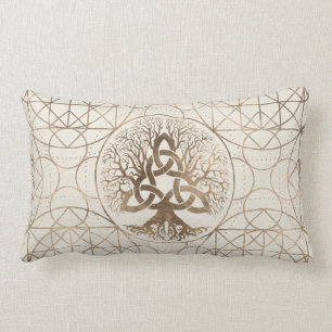 Tree of life -Yggdrasil with Triquetra Pastel gold Lumbar Pillow