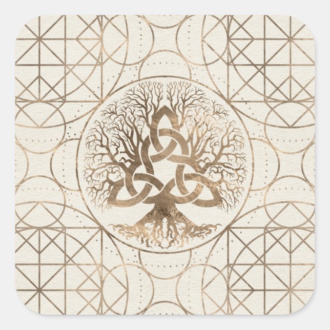 Tree of life -Yggdrasil with Triquetra Pastel gold Square Sticker (Front)