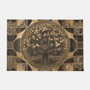 Tree of life -Yggdrasil - Wood Bark and Gold Doormat
