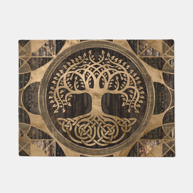 Tree of life -Yggdrasil - Wood Bark and Gold Doormat (Front)