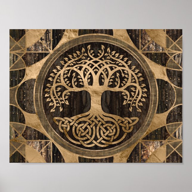 Tree of life -Yggdrasil - Wood Bark and Gold Poster (Front)