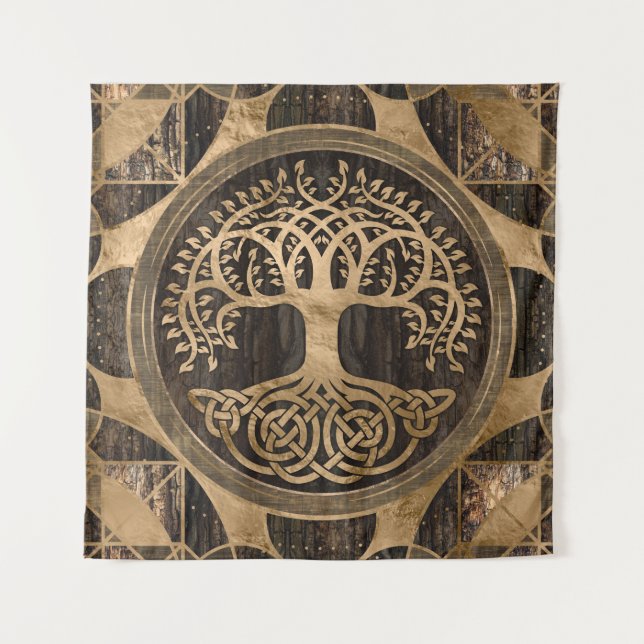 Tree of life -Yggdrasil - Wood Bark and Gold Tapestry (Front)