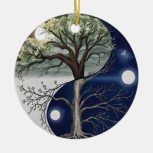 Tree of Life Yin Yang Ceramic Ornament