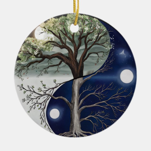 Tree of Life Yin Yang Ceramic Ornament (Front)