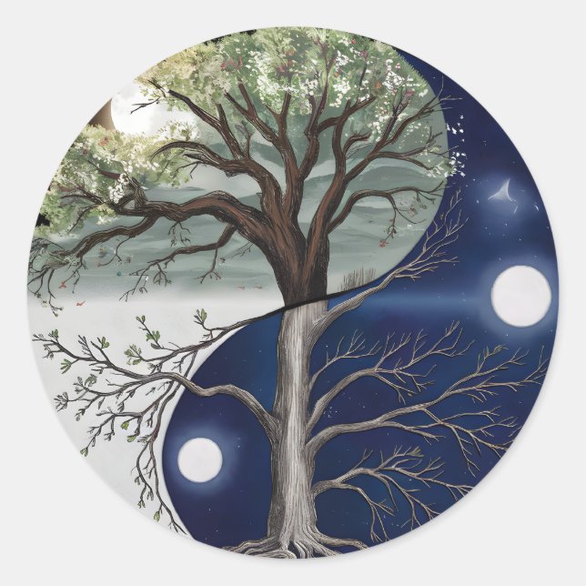 Tree of Life Yin Yang Classic Round Sticker (Front)