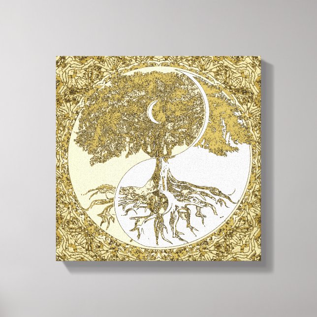 Tree of Life Yin Yang Gold Mandala Canvas Print (Front)
