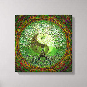 Tree of Life Yin Yang Green Heart Canvas Print