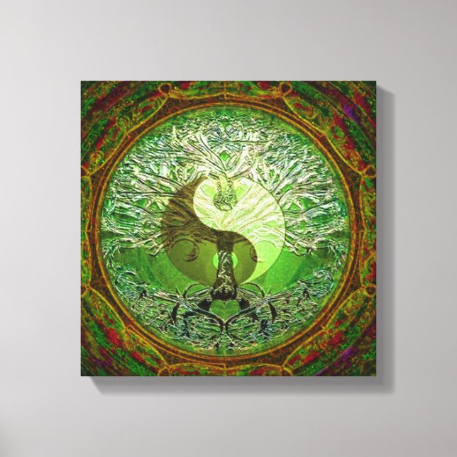 Tree of Life Yin Yang Green Heart Canvas Print (Front)