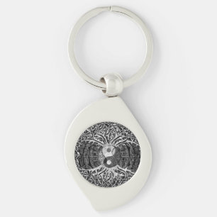 Tree of Life Yin Yang in Black and White Keychain