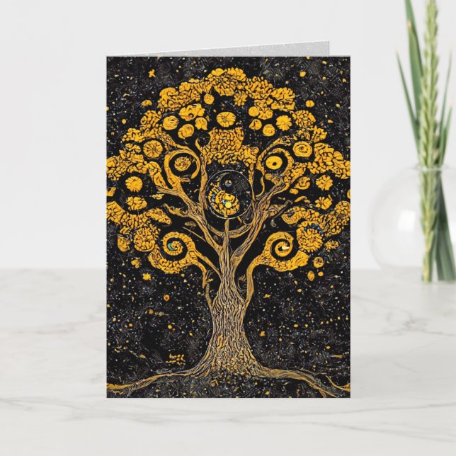 Tree of Life Yin Yang Orange Greeting/Note Card (Front)