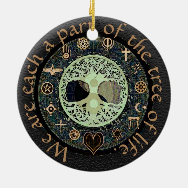 Tree of Life Yin Yang Peace Ceramic Ornament (Back)