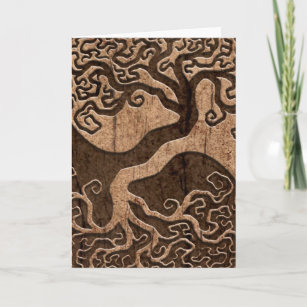Tree of Life Yin Yang with Wood Grain Effect Card
