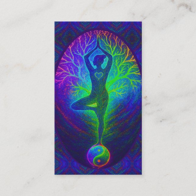 Tree of Life Yoga in Rainbow Colours Business Card (Front)