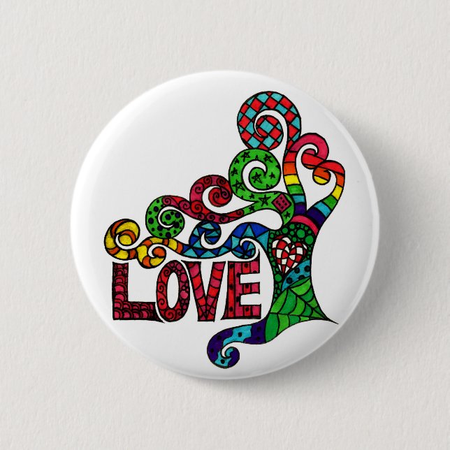 Tree of Love - colorful hippie art button badge (Front)