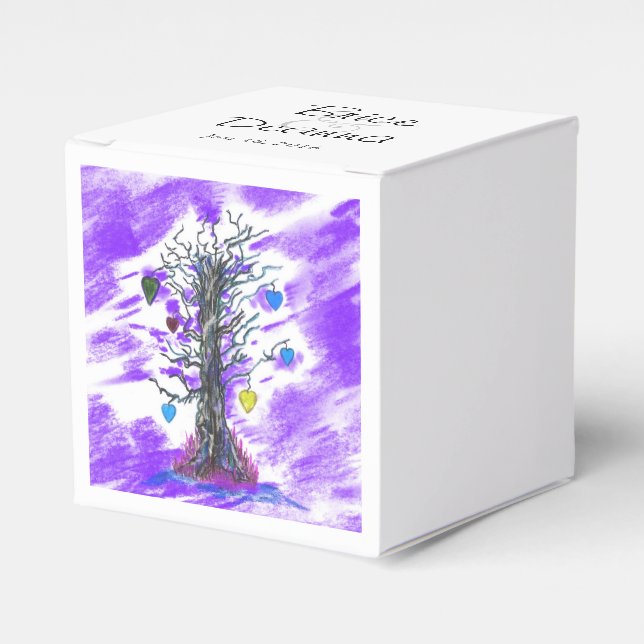 Tree of Love Purple Favour Favor Box (Front Side)