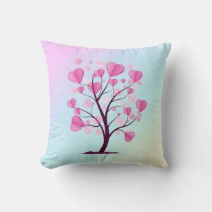 Tree of Love Tree of Hearts Pink Pastel Watercolor Throw Pillow