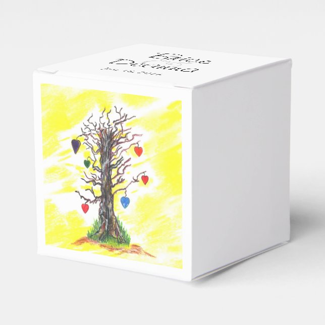 Tree of Love Yellow Favour Favor Box (Front Side)