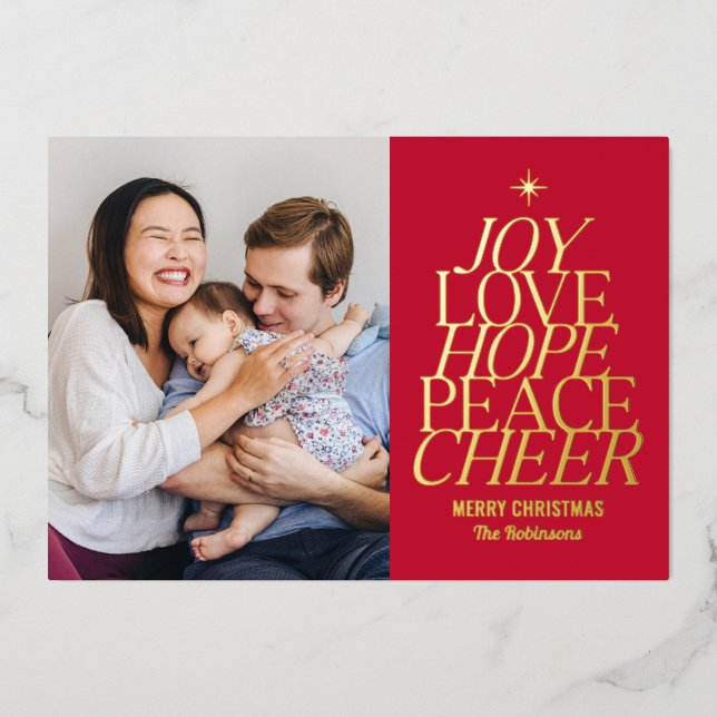 Tree of Words Foil Holiday Card Editable Colour (Front)