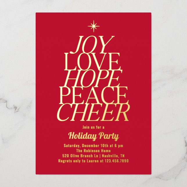 Tree of Words Foil Holiday Party Invitation (Front)