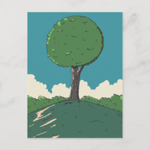 Tree on a hill postcard