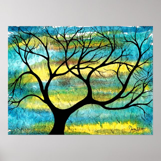 Tree on Vellum with Watercolor Background Poster (Front)