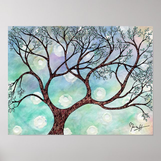 Tree on Vellum with Watercolor Background Poster (Front)