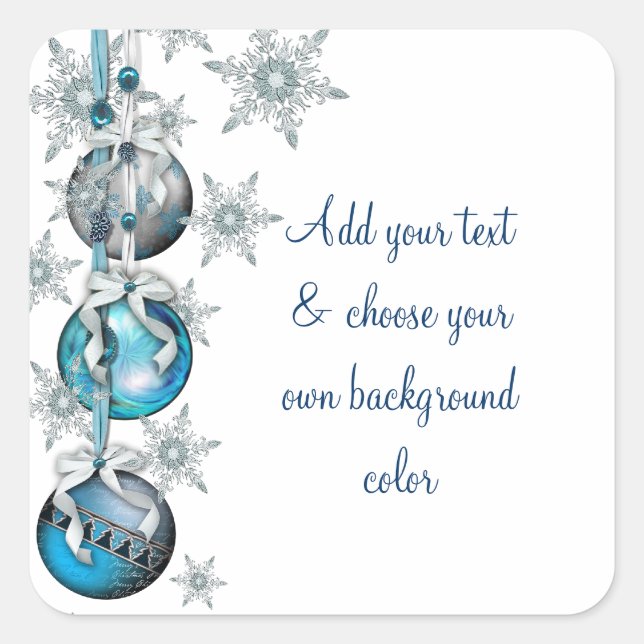 Tree Ornaments Blue Snowflakes Christmas Stickers (Front)