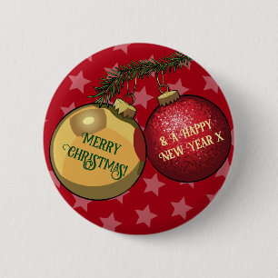 Tree Ornaments Branch Merry Christmas & New Year 2 Inch Round Button
