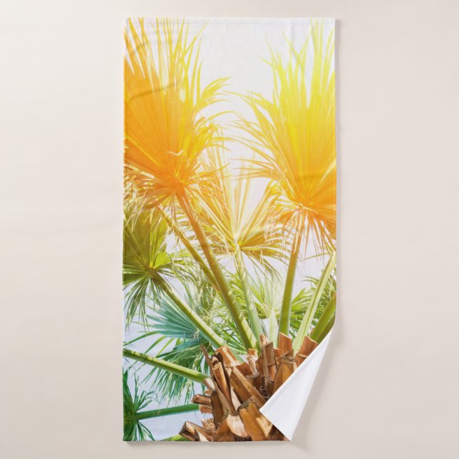 Tree palm bright sun summer background. tropical p bath towel (Bath Towel)
