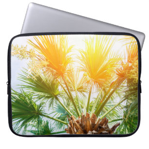 Tree palm bright sun summer background. tropical p laptop sleeve