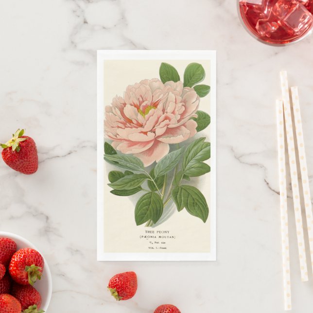 Tree Peony – Elegant Vintage Botanical Design Napkin (Insitu)