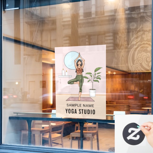 Tree Pose Stretch Fitness Woman Custom Yoga Studio Window Cling (Cafe Window)