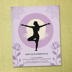 Tree Pose - Yoga Instructor with Lotus Flowers Flyer