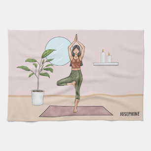 Tree Pose Yoga Vrikshasana Woman Personalized Name Kitchen Towel