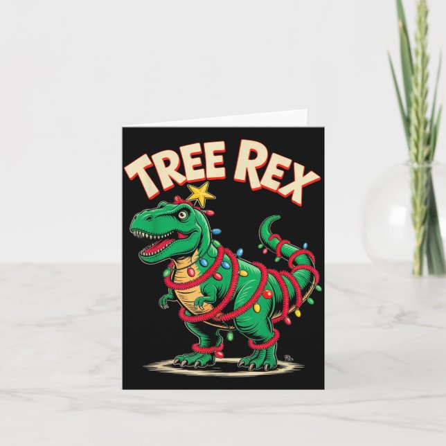 Tree Rex Christmas Costume T-rex Dinosaur Xmas Lig Card (Front)