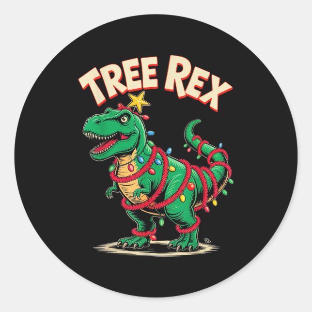 Tree Rex Christmas Costume T-rex Dinosaur Xmas Lig Classic Round Sticker (Front)
