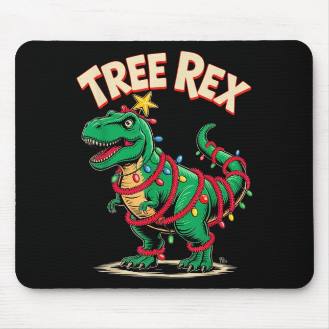 Tree Rex Christmas Costume T-rex Dinosaur Xmas Lig Mouse Pad (Front)