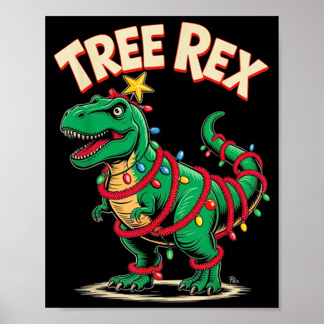 Tree Rex Christmas Costume T-rex Dinosaur Xmas Lig Poster (Front)