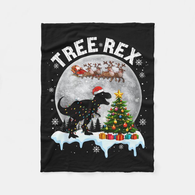 Tree Rex Christmas Dinosaur T-rex Xmas Pajama Men  Fleece Blanket (Front)