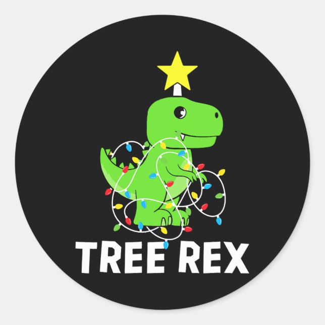 Tree Rex Christmas Dinosaur Tree Funny T Rex Dinos Classic Round Sticker (Front)