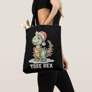 Tree Rex Christmas Dinosaur Xmas Lights T Rex Tote Bag